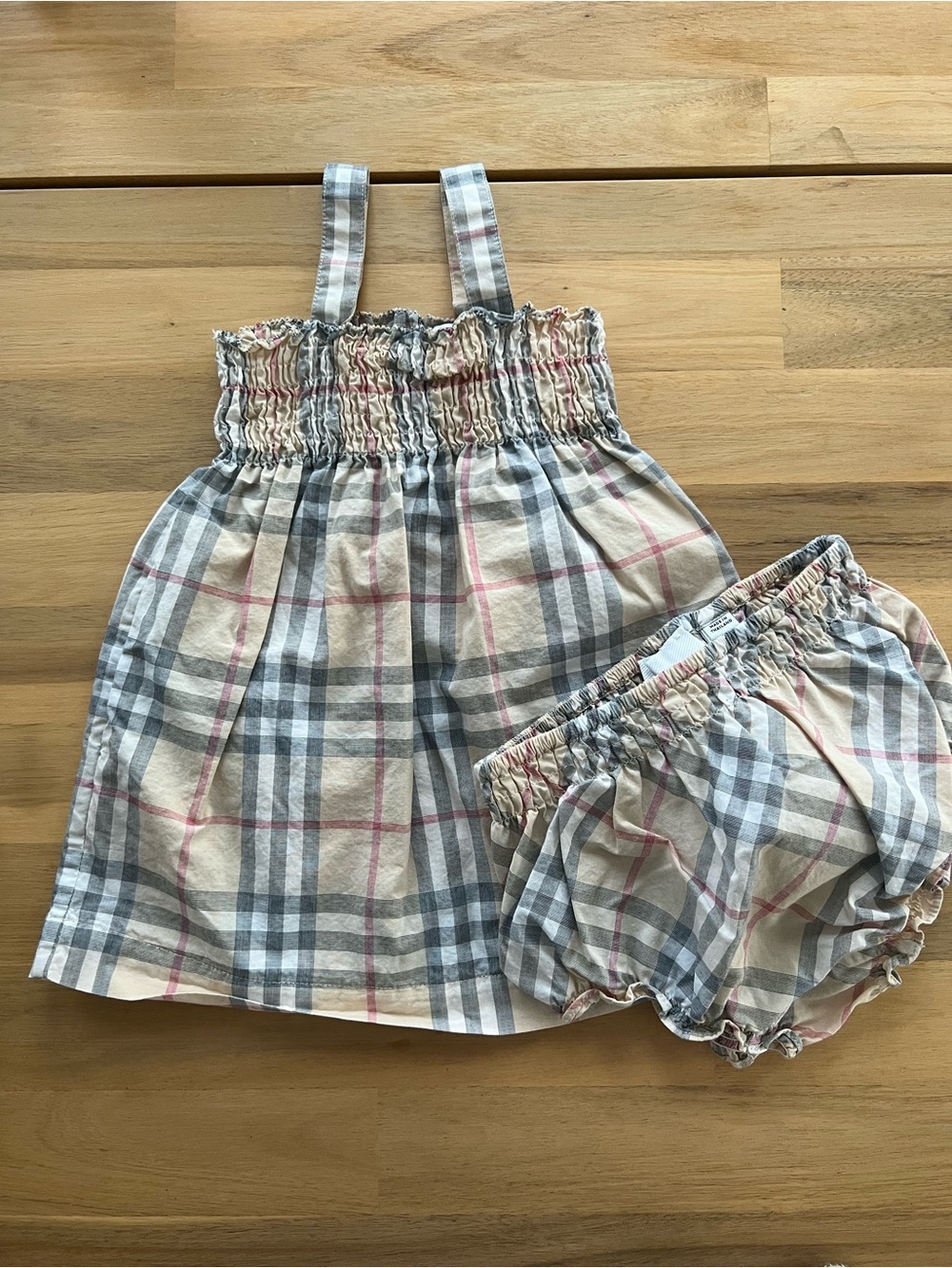 Burberry Beige Plaid Dress with Bloomers 6M